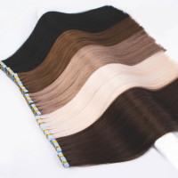 Extensions de cheveux naturels à ondulations naturelles, mèches épaisses, adhésives, brun foncé, pour femmes élégantes
