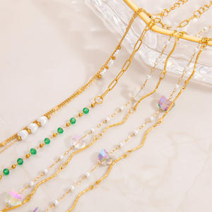 Bracelet en acier inoxydable avec perles et pierres naturelles, design double couche, couleur or 18 carats, bijoux unisexe, cadeau tendance, perlé - Product Image 1