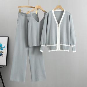 Traje Casual de Tres Piezas para Mujer, Otoño e Invierno, Chaleco de Punto con Cuello en V, Cárdigan para Mujer con Pantalones, Nueva Colección de Suéteres - Product Image 4