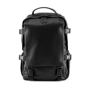 Men's Leather <b>Backpack</b> 36-55L Waterproof Solid Color Leisure Travel <b>Backpack</b> With Interior Zipper Pocket - Product Image 5