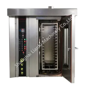 Hot sale 16 32 Trays Electric and Gas heating type Bread Rotary Oven with stainless steel Trolley for Bakery