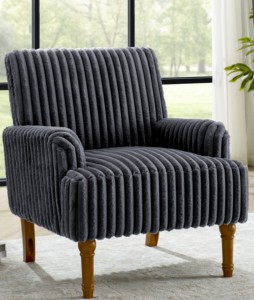 Fauteuil d'appoint moderne de luxe avec revêtement en velours côtelé large de 3,5 cm, pieds en bois massif de 9 pouces, design confortable pour salon - Product Image 3