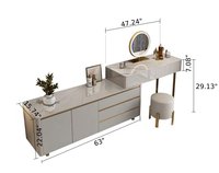 Meja Rias Modern Modular untuk Kamar Tidur Anak Perempuan dengan Cermin Berlampu dan Desain Panel Meja Rias
