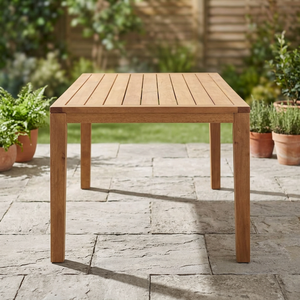 Table de salle à manger d'extérieur en teck massif, rectangulaire, avec plateau à lattes et pieds carrés - Product Image 2