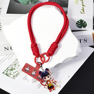 Nezha Phone Lanyard Red Polyester <b>Braided</b> Rope Pendant Wrist Strap Mobile <b>Accessory</b> - Product Image 2
