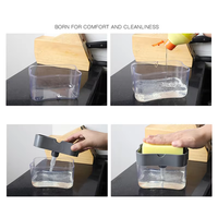 Distributeur de savon à pompe de lavage de vaisselle innovante Porte-éponge en ABS Tampon à récurer pour évier de cuisine Brosse de nettoyage liquide pratique