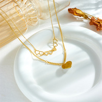 Mode En Acier Inoxydable Double Amour Pendentif Collier pour Femmes Empilé Creux Coeur Imitation Perle Lien Chaîne pour Anniversaires