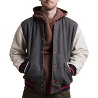 Chaqueta Varsity de Invierno Casual para Hombre, en Lana y Cuero, con Bolsillos Interiores y Botones a Presión, Servicio OEM, Gran Venta