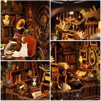 Magic Time Library - Cabina de Bricolaje, Soporte para Libros, Adornos de Juguete, Modelo Artesanal para Armar, Bloques de Construcción de Casitas, Regalo de Madera para Mayores de 14 Años