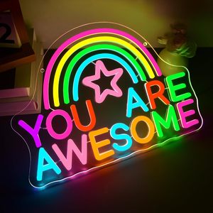 You Are Awesome Letreros Neon LED indoor hanging ambient light shop <b>sign</b> wall decoration light entrance indicator light luminous - Product Image 6
