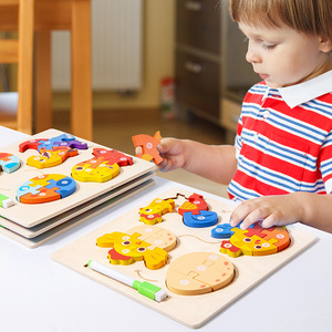 2023 nouveau 2 <span class=keywords><strong>en</strong></span> un <span class=keywords><strong>dessin</strong></span> <span class=keywords><strong>en</strong></span> bois croissance animale Puzzle Puzzles pour enfants âgés de 3 à 5 ans Montessori jouets - Product Image 4