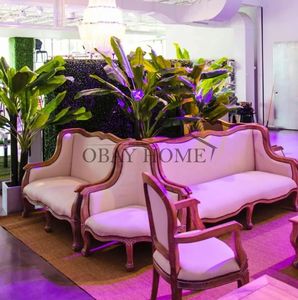 เฟอร์นิเจอร์ปาร์ตี้ให้เช่ากรอบไม้โอ๊คโบราณพร้อมผ้าลินินตกแต่งมุมโซฟาไม้แบบแยกส่วนสำหรับงานปาร์ตี้ - Product Image 6