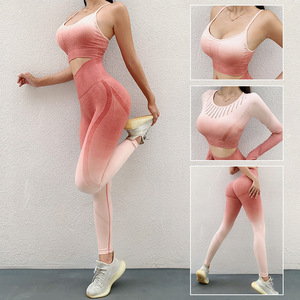 Hete Naadloze Gradiënt 3-delige Gymsets Hoge Stretch Kleurverandering Seks Ingebouwde Overhemdbroek Gymnastiekkleding Sportkleding - Product Image 5