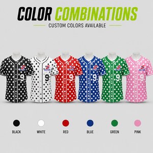 Maillot de baseball personnalisé en gros, imprimé à pois, séchage rapide, respirant, boutonné, en polyester, uniforme d'équipe par sublimation - Product Image 6