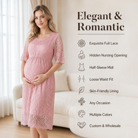 Robe de maternité élégante en dentelle pour femme enceinte, mi-longue, à manches mi-longues, pour allaitement, vente en gros