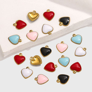 Pendentifs Cœur en Acier Inoxydable Émaillé, Breloques Cœur Gonflé Doré à Petit Trou pour Bijoux DIY - Product Image 3