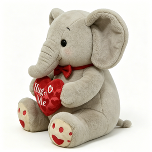 Peluche de Elefante Personalizado para el Día de San Valentín, Peluche Gris Sentado con Lazo Rojo y Almohada con Forma de Corazón con la Inscripción "Abrazame", Lindo y Romántico - Product Image 1