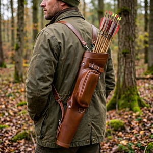 HUNTING OEM Flècheur à dos de chasse entièrement personnalisé en cuir de vache 100% véritable, modèle AQ-117 NOUVEAU 2-EN-1 48CM - Product Image 1