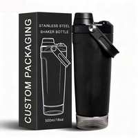 Shaker à protéines en acier inoxydable avec tamis et compartiment de rangement, 600 ml, double paroi thermique, pour la musculation, le fitness et les pré-entraînements