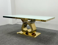 Table de réception LANFENG en acier inoxydable avec base en forme de cœur et plateau en verre, durable, pour événements, mariages et banquets nuptiaux