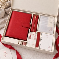 Carnet de budget Hongbo personnalisé multi-couleurs A5 en cuir litchi souple avec 6 anneaux argentés, coffret d'emballage et trousse à crayons inclus