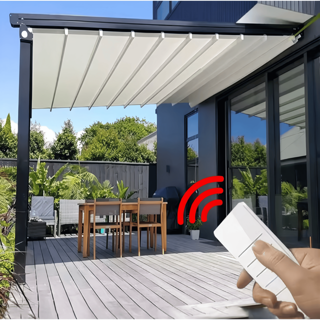 Aluminum Retractable Roof Outdoor Waterproof PVC Pergola Motorized Electric Canopy Folding Patio SunShade Automatic Awning