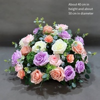 Composition florale haut de gamme en hydrangeas violets et fleurs blanches, chemin de table floral de 1 m, rangée de fleurs artificielles réalistes pour la décoration de scène de mariage