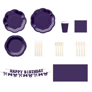 DAMAI Dark Purple Paper Party Plates Set Serves 8 Disposable Dinner Dessert Plates for Wedding Birthday Party Supplies - Product Image 4