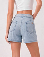 Jupe-short plissée en jean pour femme, taille haute, à quatre boutons, devant croisé, en denim tricoté gris bleu délavé, mini-jupe avec short intégré - Stock US