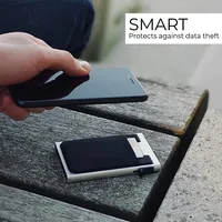 Dompet kartu kredit pemblokir Rfid pria, dompet pria minimalis cerdas, wadah kartu ID Bank tipis logam, dompet kartu kredit pemblokir Rfid