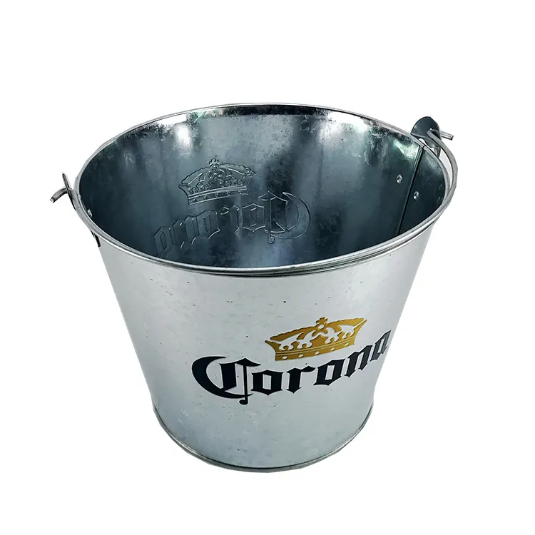 Custom Stock 5L Round Metal Beer Galvanized Ice Bucket with Bottle Opener and Handle for 6 Bottles of Beer Champagne