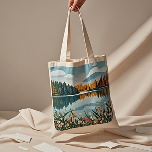 Custom Logo Hand-Held Canvas Shopping Bag Single-Shoulder Student Cotton Bag with Leaf Printing <b>Blank</b> Design - Product Image 4