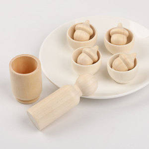 Juego de cuencos de madera con forma de bellota de 90 mm, color madera natural, juguete DIY para niños de 2 a 4 años - Product Image 1