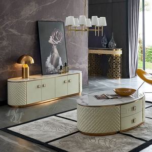 Mueble de TV con Cajones de Madera, Mesa de Centro con Tapa de Cristal y Diseño de Paneles en Estilo Nórdico Moderno <span class=keywords><strong>para</strong></span> Sala de Estar de Alta Gama - Product Image 6