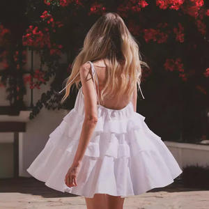 Moda in tinta unita con volant a strati abiti eleganti da donna Vestidos Sexy senza maniche senza schienale Mini abito da donna - Product Image 5