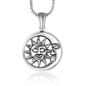 Collar con colgante de sol y luna, diseño de cara redonda de acero inoxidable, joyería de moda para hombre, regalo SP762 - Product Image 1