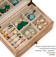 Boîte à bijoux en bois de luxe à double couche, organisateur de rangement adapté aux bagues, boucles d'oreilles, colliers, bracelets, bijoux pour la maison et les fêtes