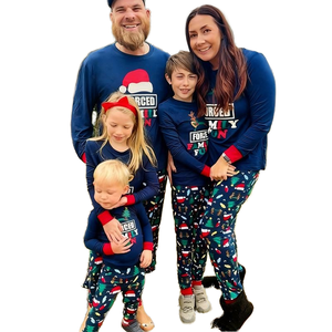 Ensemble de pyjama de Noël confortable à manches longues, en coton doux tricoté, col rond, imprimé de motifs géométriques, vêtements de nuit d'hiver - Product Image 1