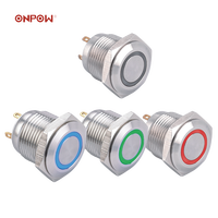 Nouveau tricolore LED ONPOW CE,ROHS 16mm GQ16-KF-11ZE/RGB/12 V/S RGB LED 1NO anneau illuminé interrupteur à bouton-poussoir en acier inoxydable