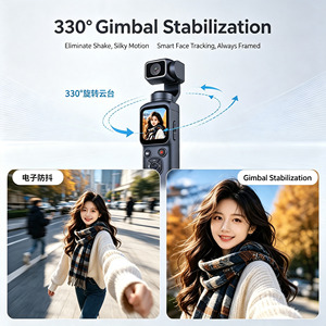 Cámara de Acción de Bolsillo 4K con Estabilizador de Gimbal Portátil, 64MP 330 °   Grabadora de Vlogs con Pantalla Táctil Ultra HD de 1.72 Pulgadas, 31 Filtros y Seguimiento Facial - Product Image 2
