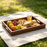 Plateau de service rectangulaire moderne en bois d'acacia, luxueux et écologique, avec assiette à dessert et plateau à thé pour la maison, le café, les fêtes et les buffets