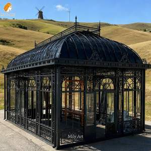 Serre de jardin extérieure MILY, grande serre <span class=keywords><strong>en</strong></span> métal et verre, gazebo <span class=keywords><strong>en</strong></span> <span class=keywords><strong>fer</strong></span> forgé - Product Image 4