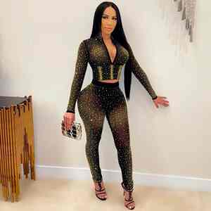 Conjunto de Dos Piezas para Mujer, Modelo 2026, con Bordado, Estilo Club, Cuello en V, Manga Larga y Pantalones - Product Image 2