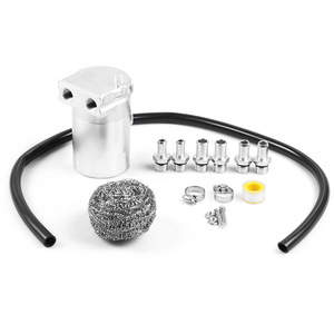 Getitall Boîte de ventilation d'huile en aluminium 05007A à deux trous pour récupération des gaz d'échappement, pour modification automobile, avec laine d'acier et ruban téflon - Product Image 3