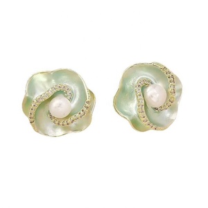 OUDIANYA JEWELRY Pendientes de Botón de Moda, Gran Venta, Latón con Imitación de Perla y Diseño de Camelia, Regalo - Product Image 4