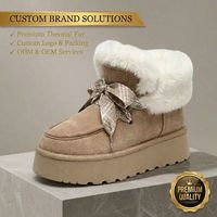Bottes de neige tendance pour femmes à plateforme, hauteur accrue de 5 cm, avec lacets en ruban, col en fourrure moelleuse, logo personnalisable