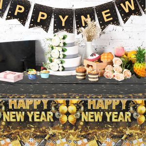 Nappe <span class=keywords><strong>de</strong></span> bonne année, décorations <span class=keywords><strong>de</strong></span> nappe <span class=keywords><strong>de</strong></span> fête en <span class=keywords><strong>or</strong></span> noir jetables, couverture <span class=keywords><strong>de</strong></span> <span class=keywords><strong>table</strong></span> en plastique rectangulaire décor à thème NYE - Product Image 4