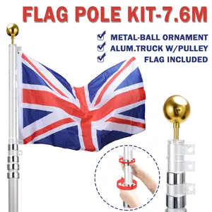 Good Quality Factory Wholesale Black 16ft 20ft 25ft 30ft Aluminium Flagpole Wind Resistant Aluminum Telescopic Flag Pole