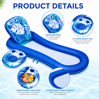 Fauteuil flottant gonflable personnalisé à imprimé tropical avec plateau à boissons amovible, chaise de piscine ergonomique inclinable pour resort