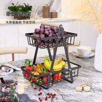Plateau en métal pliable double couche pour cuisine moderne Porte-fruits et légumes en fer avec panier de rangement